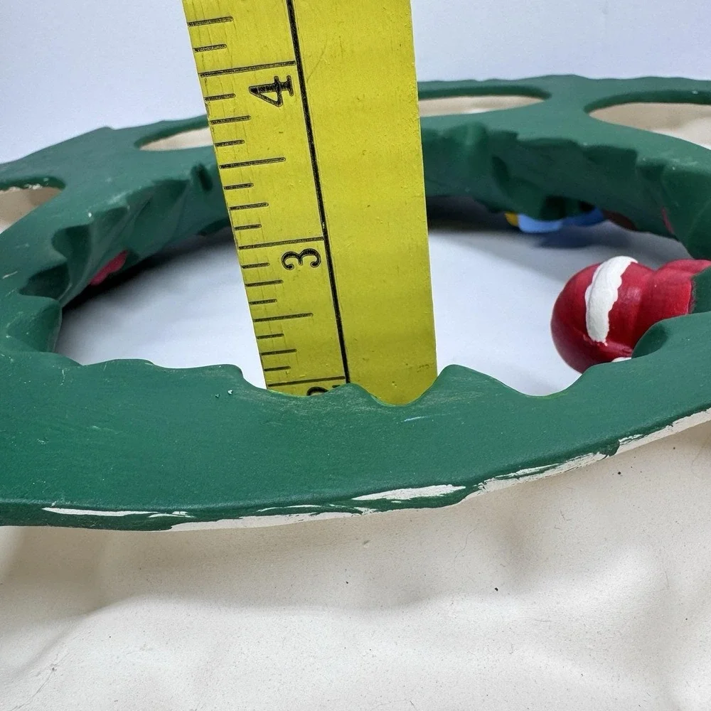 Vintage Ceramic Light Up Christmas Wreath Matte Green w/ Gold‎ Bow & Red Lights
